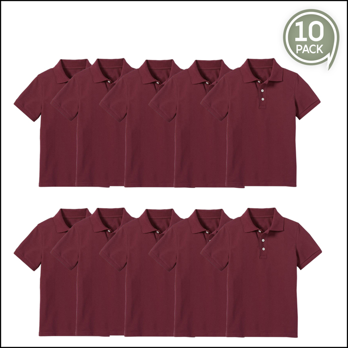 10-Pack School Uniform Tagless Polo Tshirt for Little Boys & Big Boys